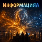 Информация като дигитална мрежа – жена от светлинни линии над сървъри и данни