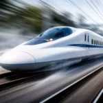 Японският високоскоростен влак Шинкансен (Shinkansen) в движение 320 km/h
